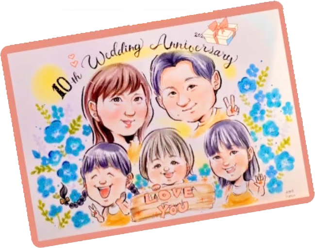 家族5人での似顔絵
